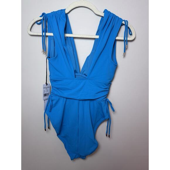 ROBIN PICCONE Aubrey One-Piece Swimsuit Size 6 Cyan Blue Plunging V-Worn once - Picture 4 of 16